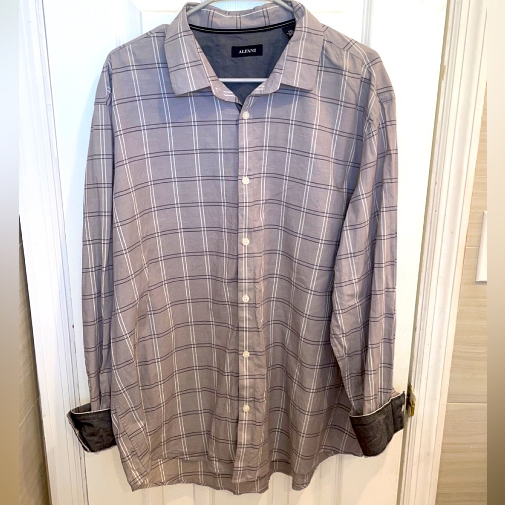 Alfani gray plaid long sleeve dress shirt XXL